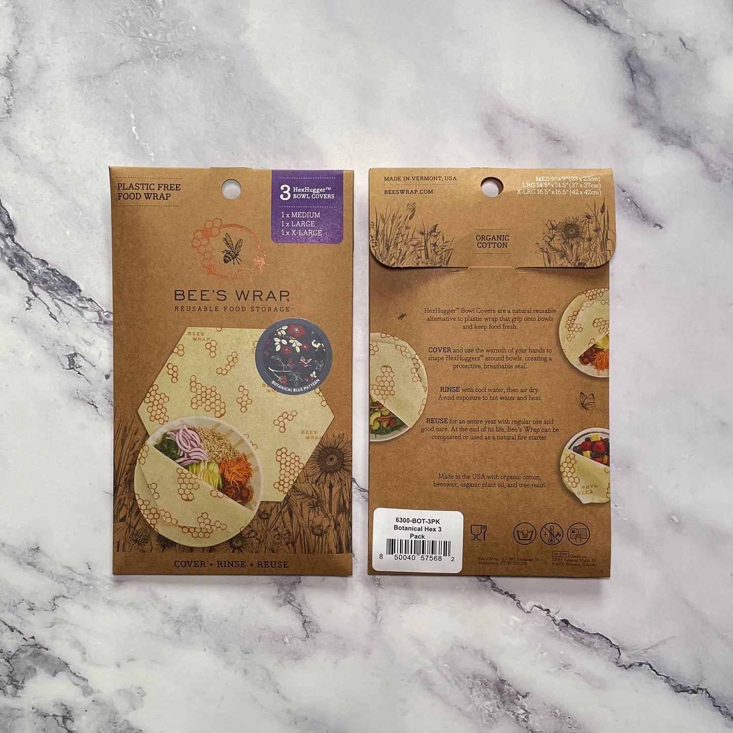 Beeswax Bowl Covers, Reusable Food Storage, 3-Pack, Botanical Print