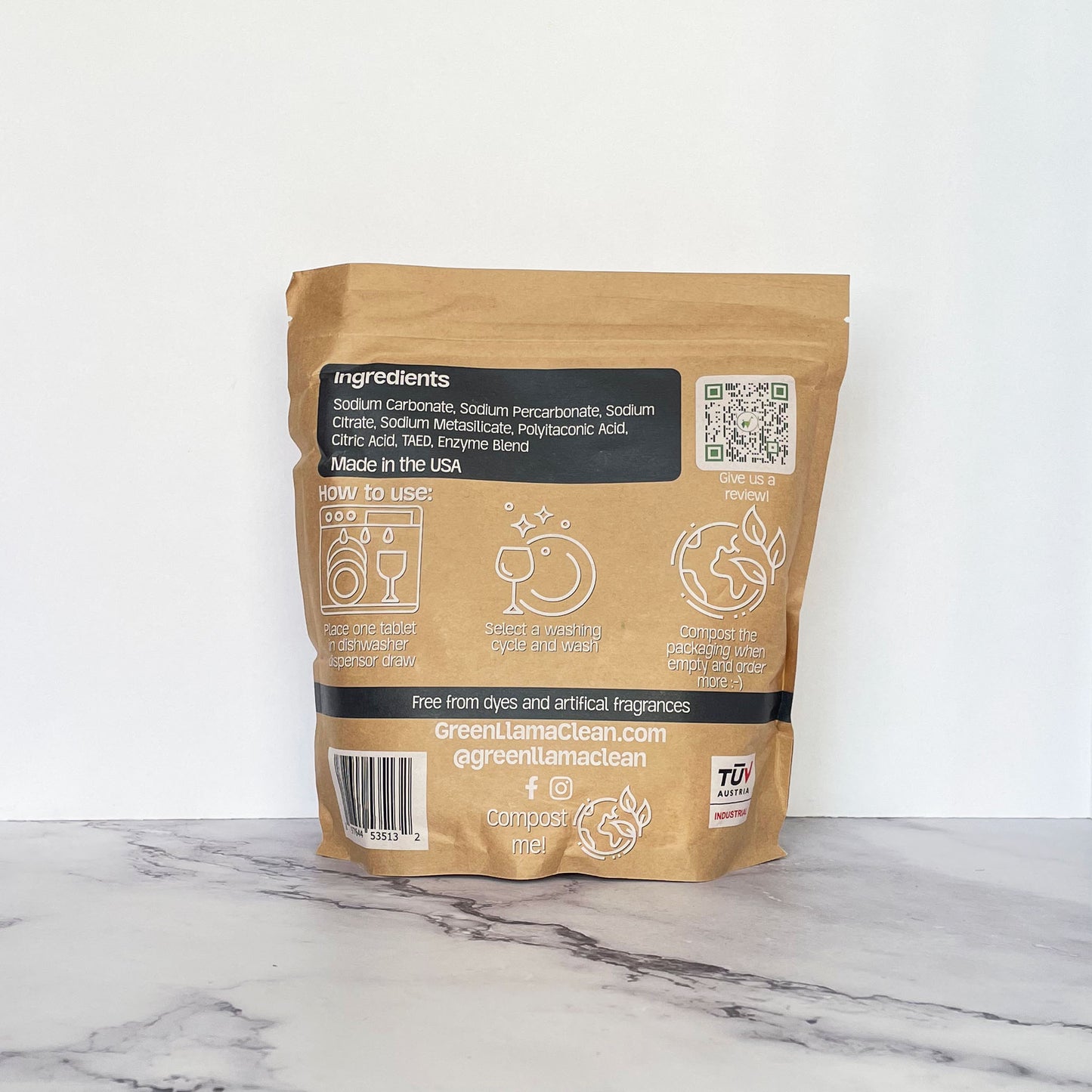 Dishwasher tablets back of bag