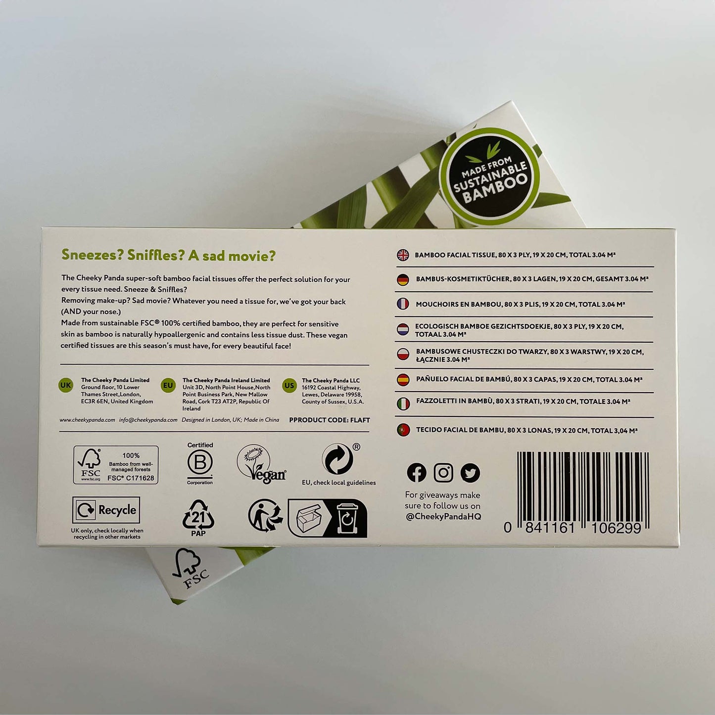 Bamboo Facial Tissue, back of the box