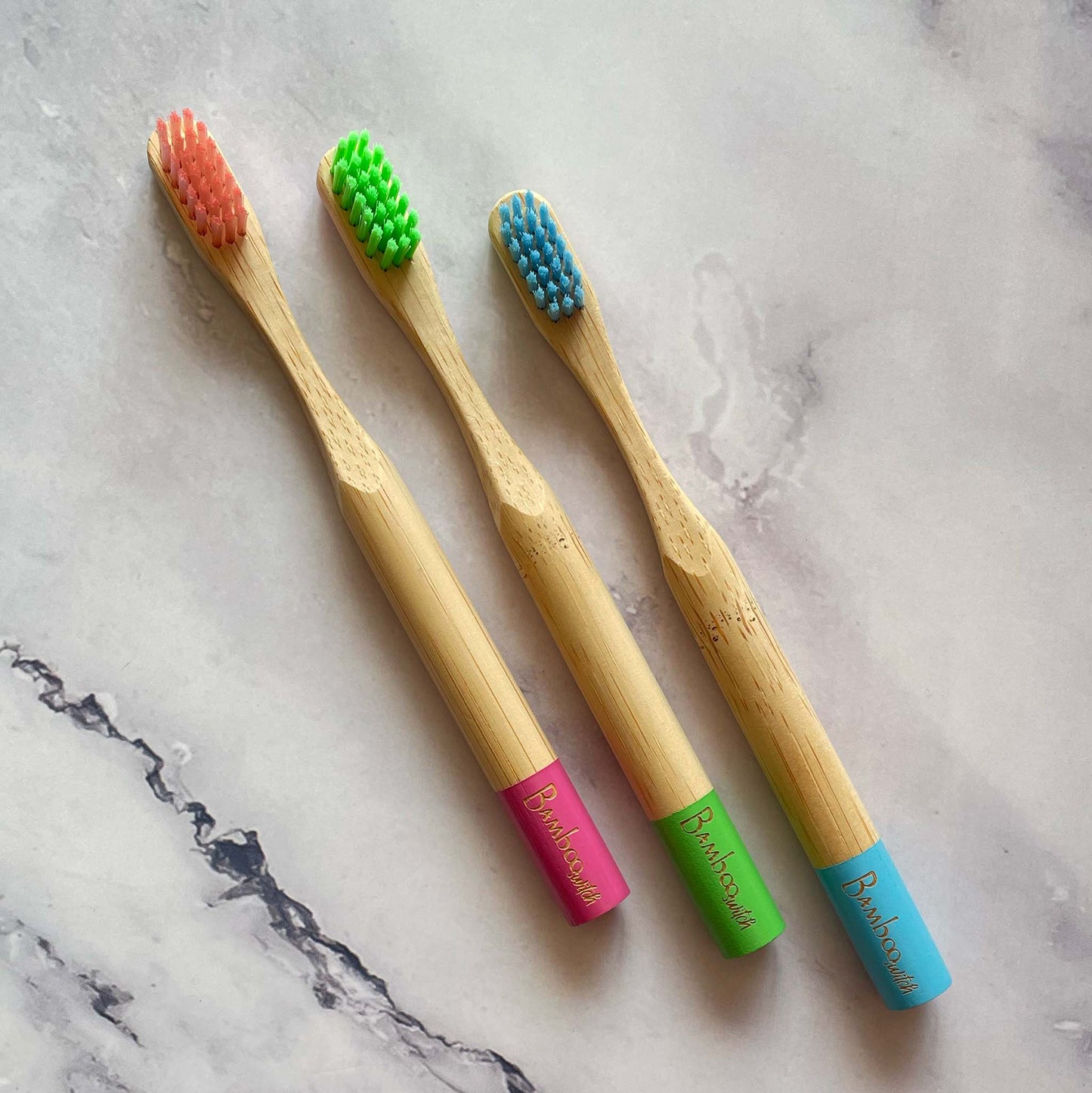 Kids Bamboo Toothbrush in Pink, Green, Blue