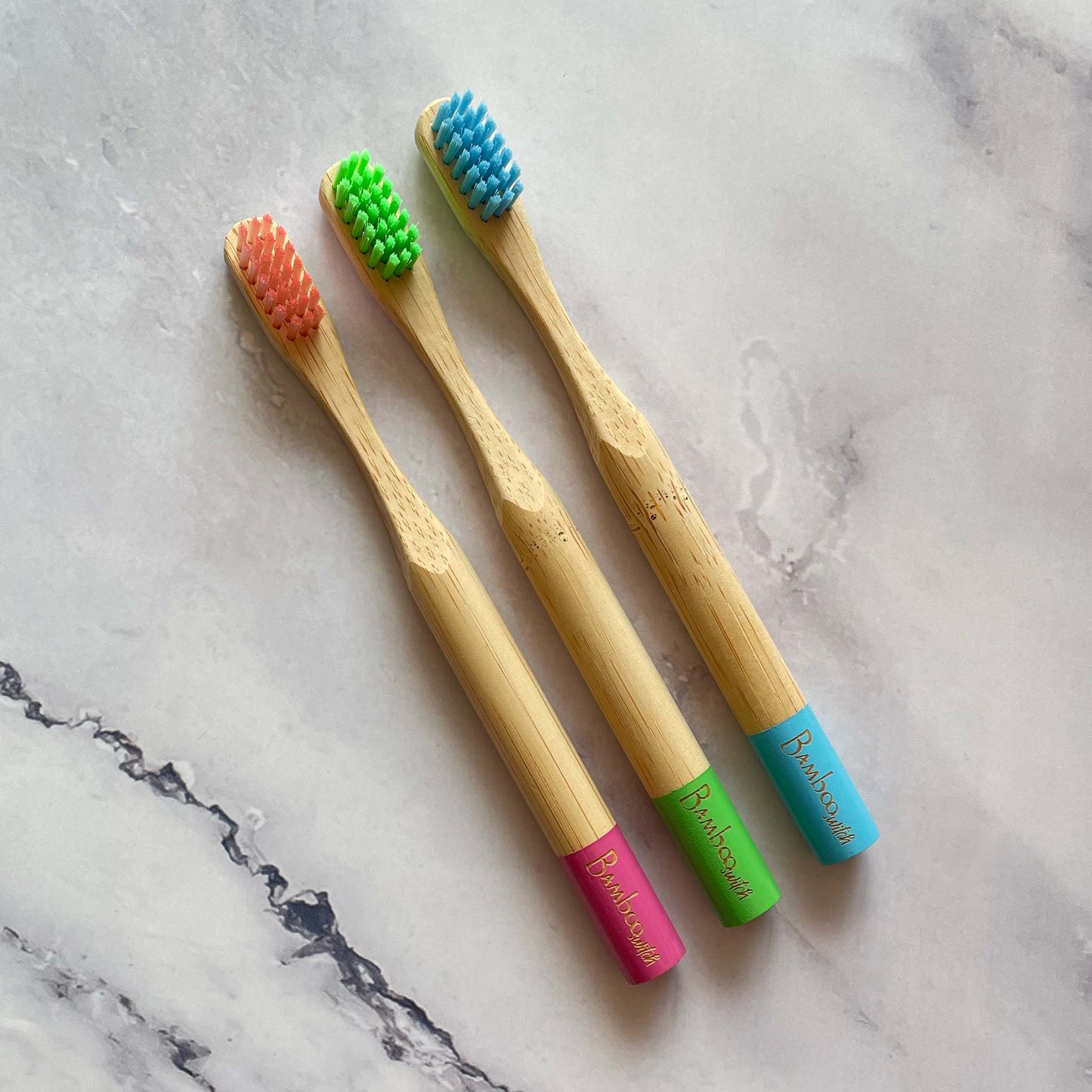 Kids Bamboo Toothbrush in Pink, Green, Blue