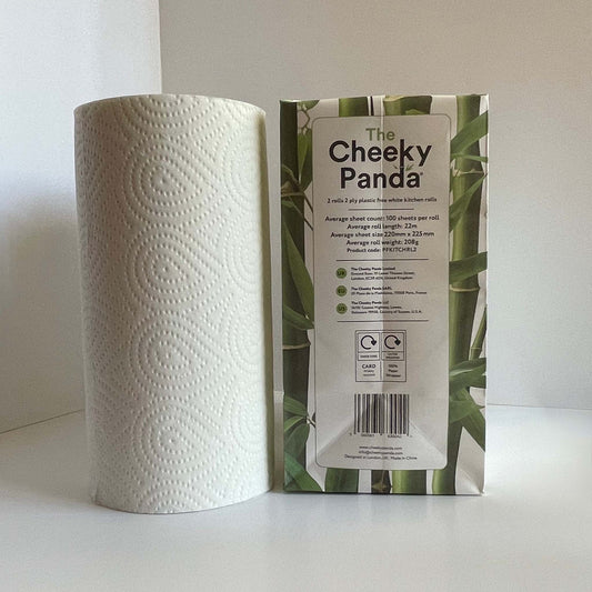 Bamboo paper towel roll and side of packaging