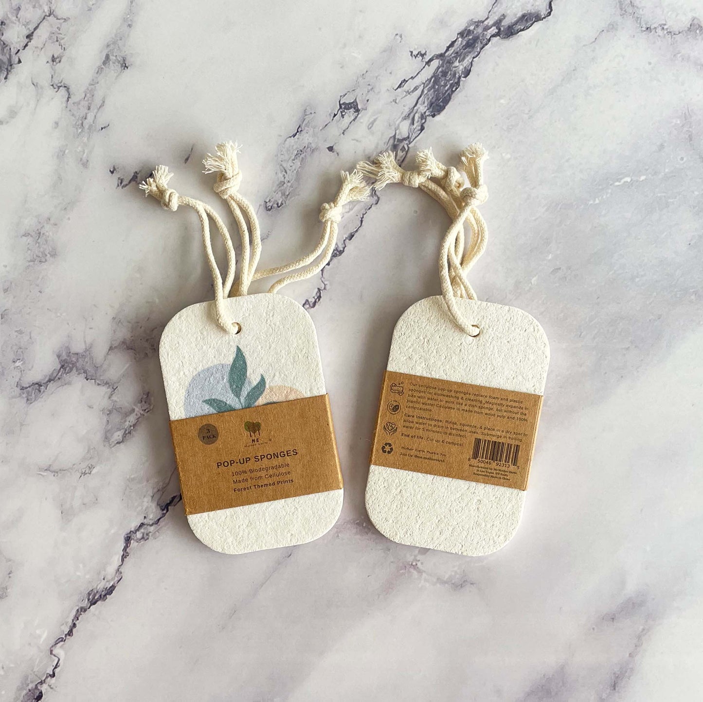 Pop up sponges front and back with label