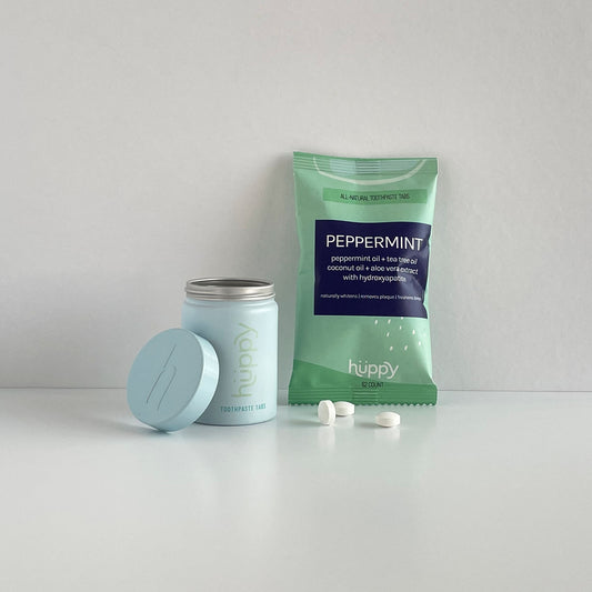 Fluoride-Free Toothpaste Tablets Refill and Huppy container