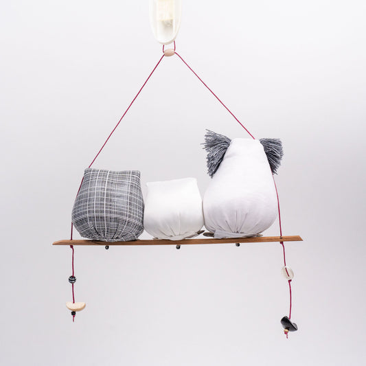 Upcycled Fabric Owl Mobile - Family of 3 Back