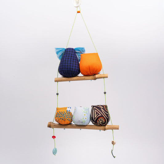 Upcycled Fabric Owl Mobile - Family of 5 Back