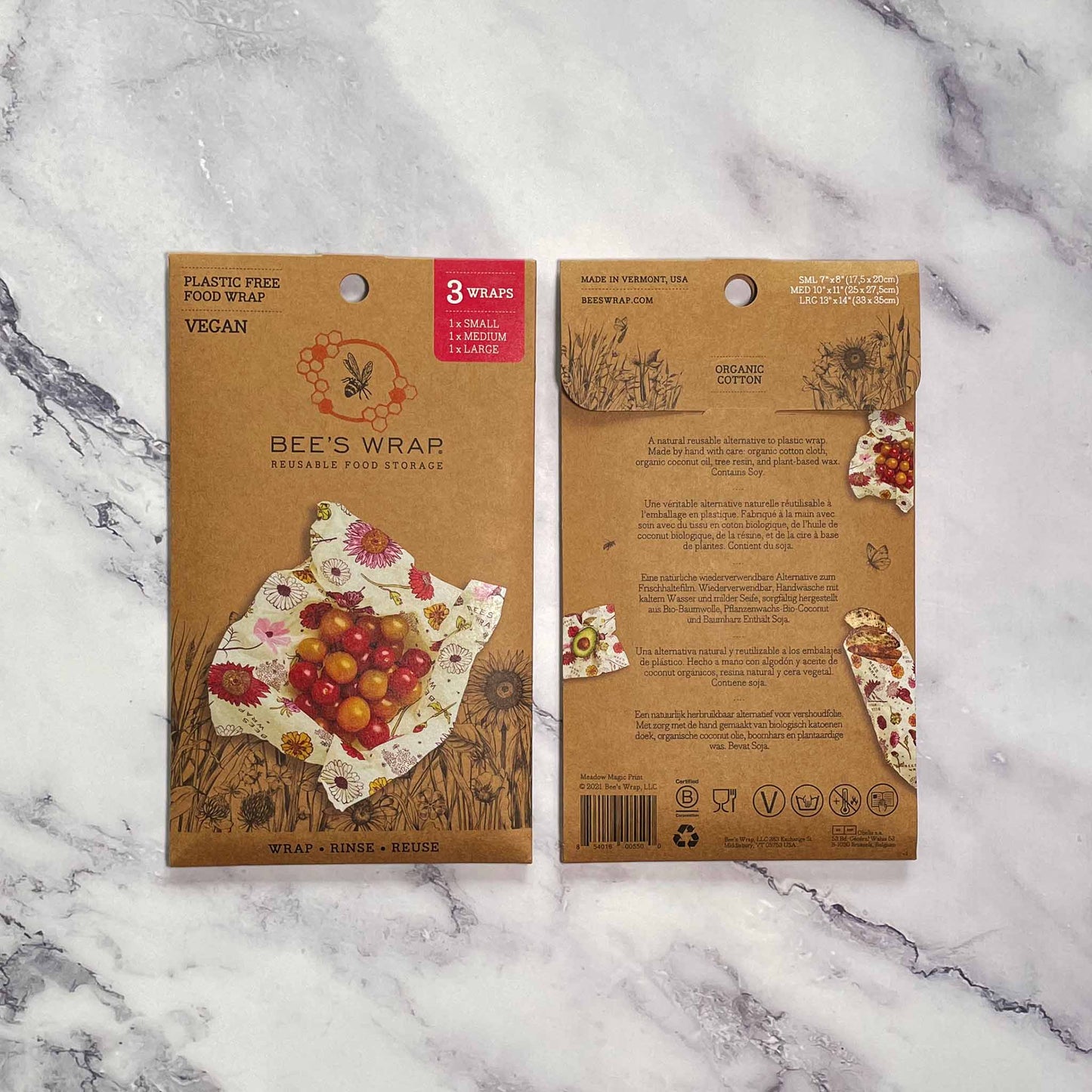 Vegan, Plant-Based Wax Wraps, Plastic-Free Food Wrap, Reusable, 3-Pack, Meadow Magic