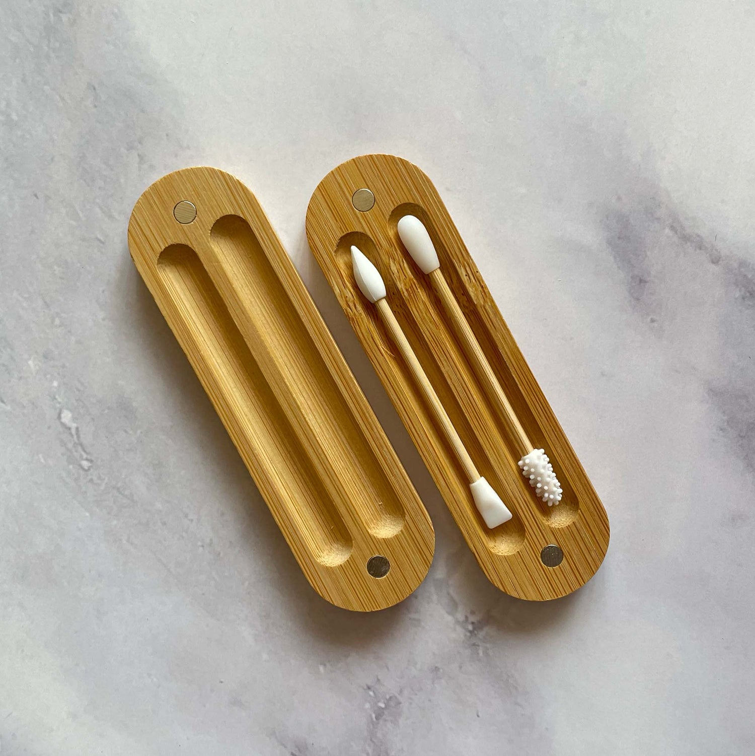 Reusable Bamboo Ear Buds in case
