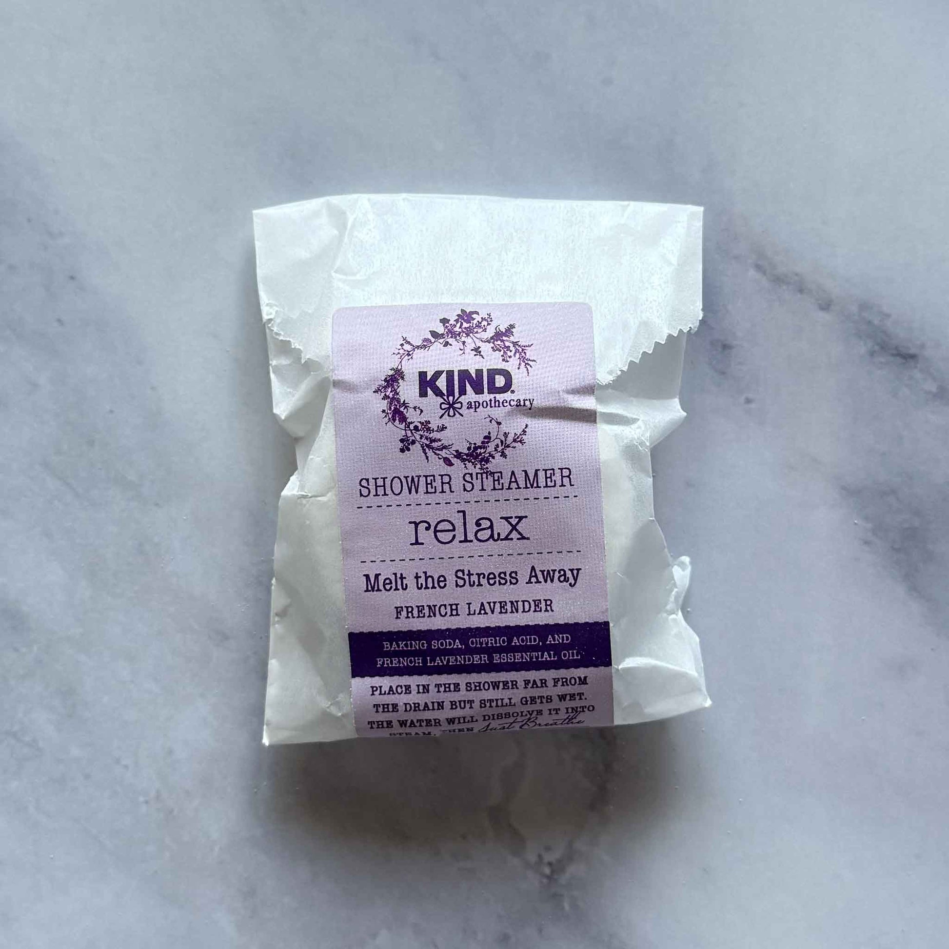 Relax Shower Steamer on marble surface