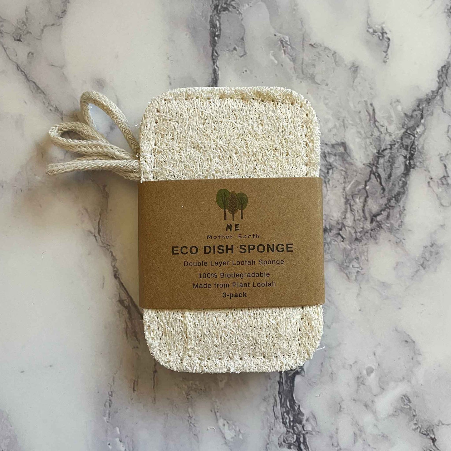 Compostable Loofah Dish Sponge -  Plastic-Free Kitchen Sponge, Zero Waste Cleaning, 3-Pack