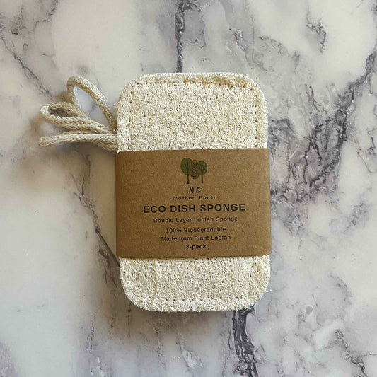 Compostable Loofah Dish Sponge -  Plastic-Free Kitchen Sponge, Zero Waste Cleaning, 3-Pack