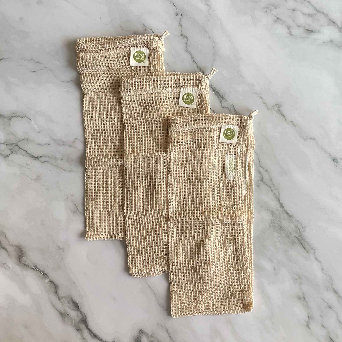 Eco Bags organic reusable mesh drawstring produce bags set of 3