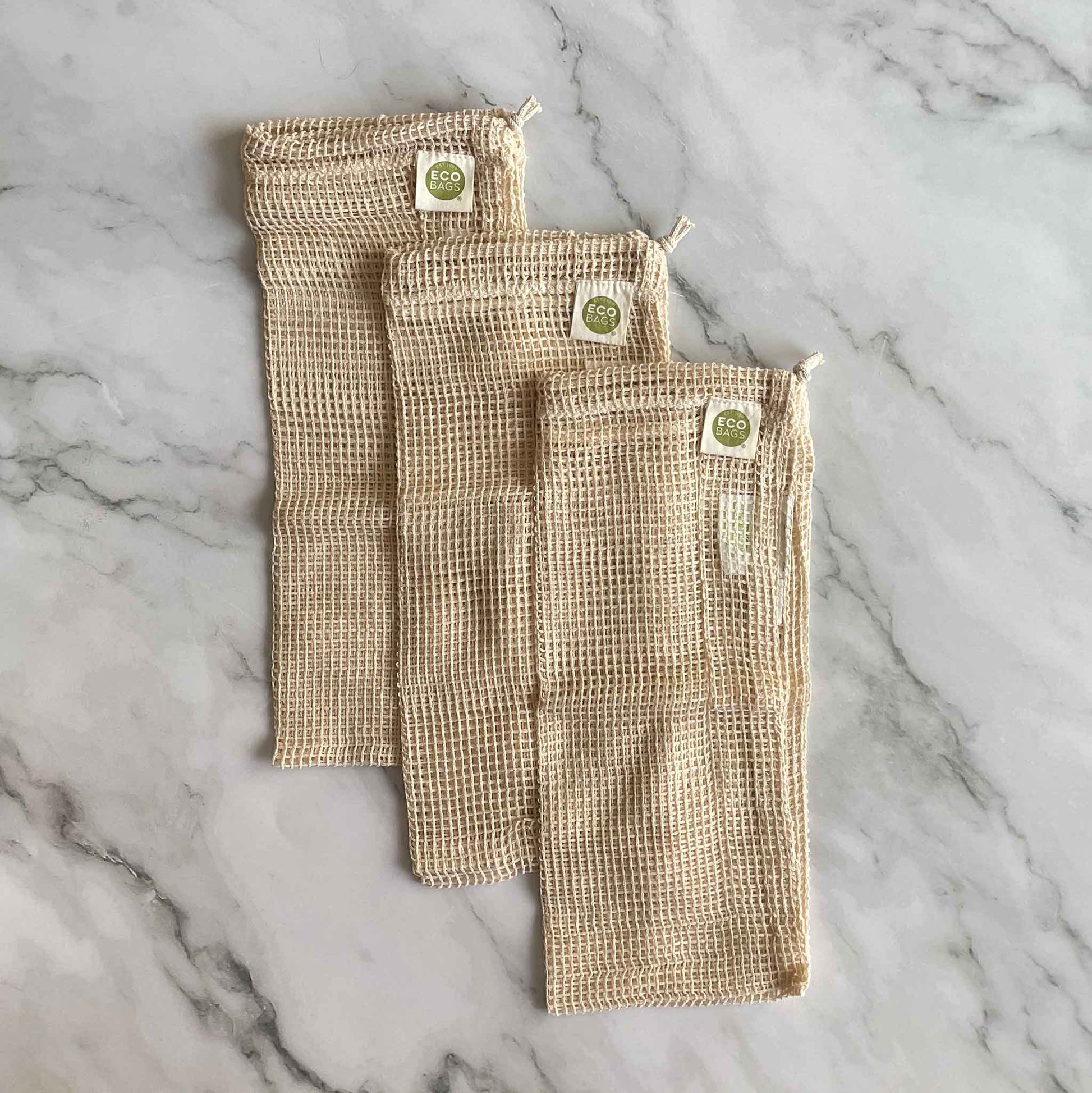 Eco Bags organic reusable mesh drawstring produce bags set of 3