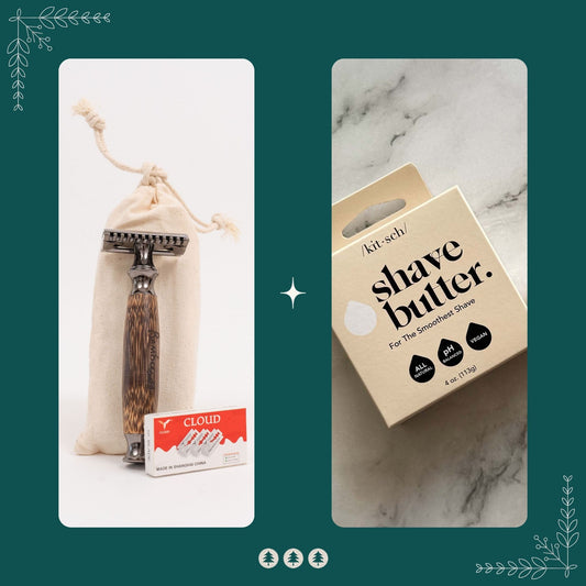 Shaving kit including a stainless steel safety razor and a shave butter bar