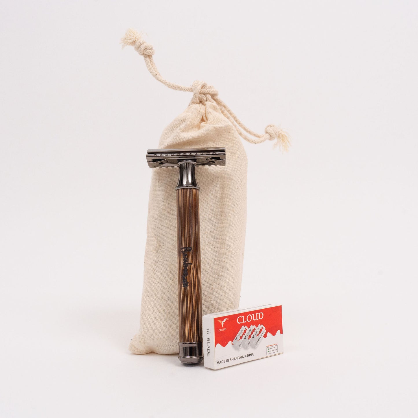 Stainless steel razor straight handle with bag and blades