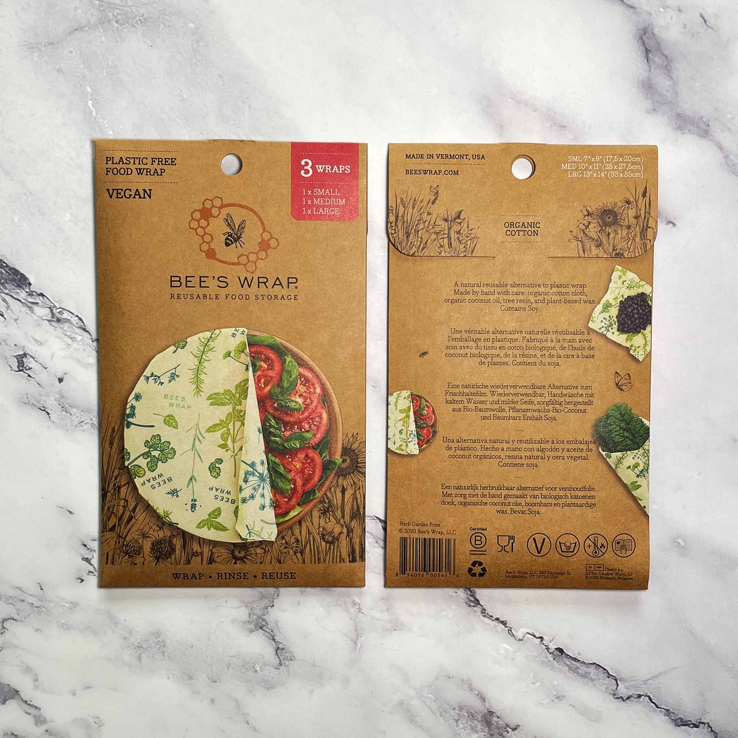 Vegan, Plant-Based Wax Wraps, Plastic-Free Food Wrap, Reusable, 3-Pack, Herb Garden 