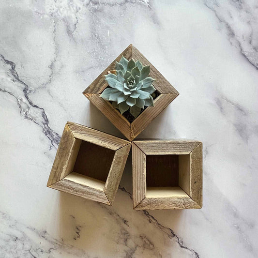 Reclaimed Wood Mini Square Planters, 3 planters, view from the top
