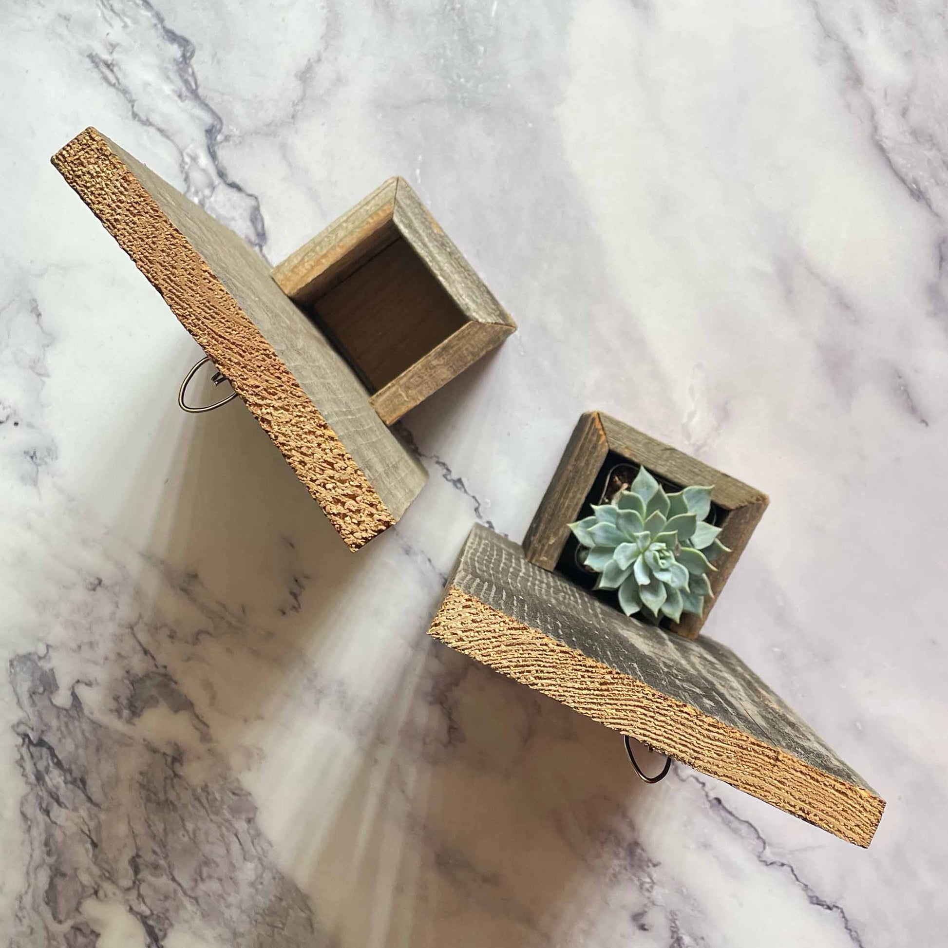Reclaimed Wood Wall Mini Planter, 2 planters side by side, view from the top 